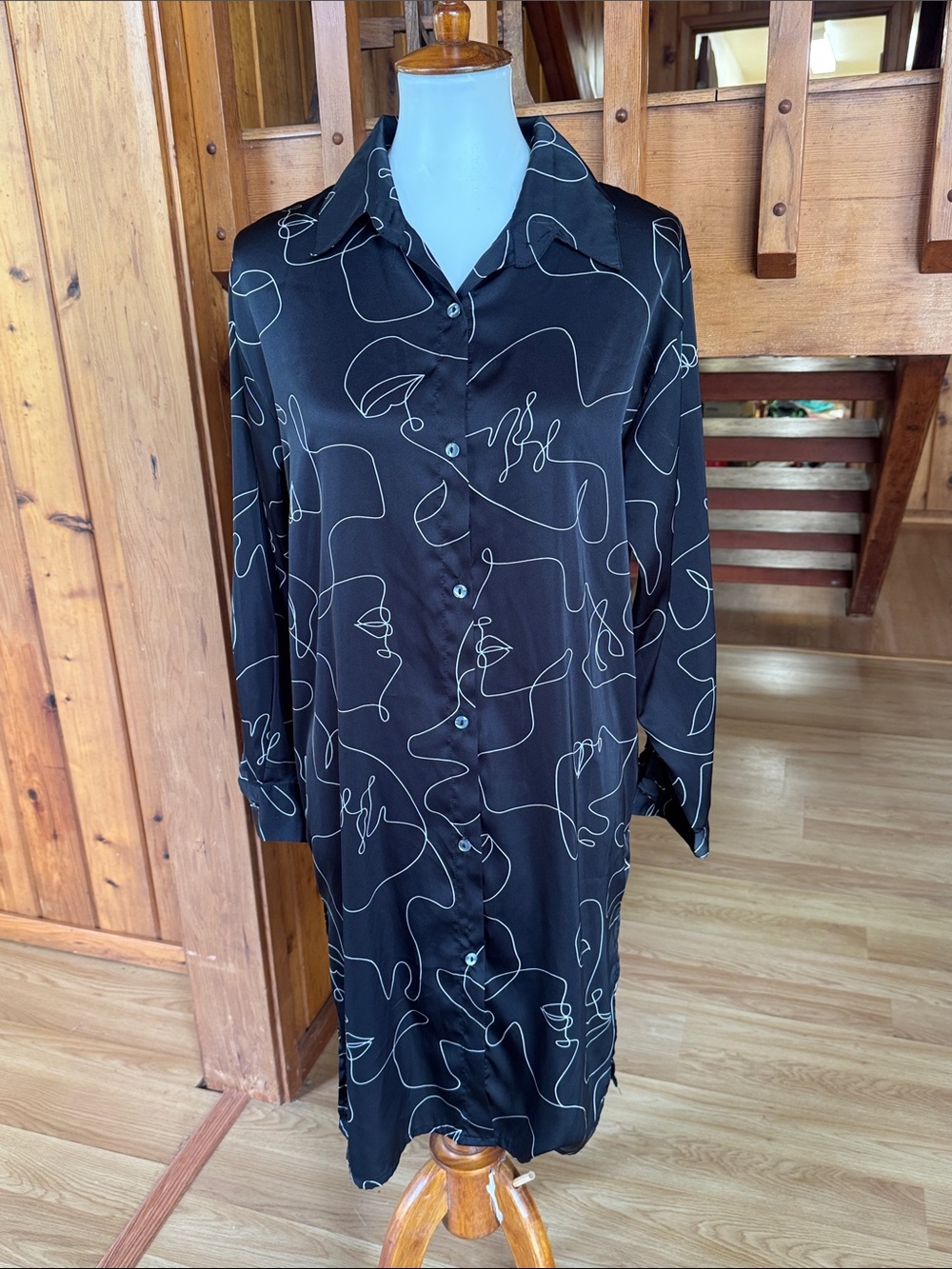 Jon & Anna size Small S Black Button-Front Shirt Dress with Abstract Line Print